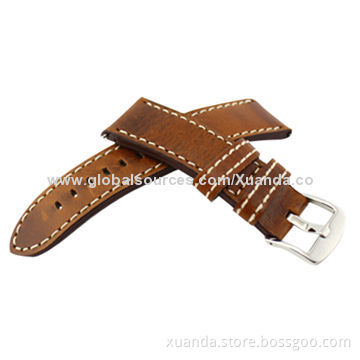 Good-quality brown color leather watch bands with 316L stainless steel buckle, 22mm size